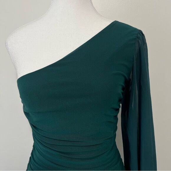 HELLO MOLLY PARTY IT UP One Shoulder Bodycon Mesh Mini DRESS in GREEN Size 6 - Picture 5 of 12
